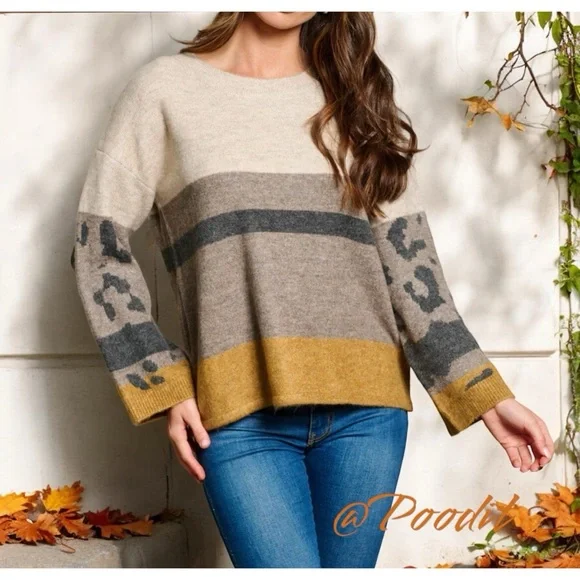 MYSTREE Color block fall sweater S M L - Picture 3 of 8